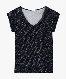 tee-shirt femme imprime avec finitions dentelle bleuF906401_4