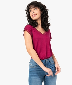 GEMO Tee-shirt femme à manches courtes avec col V en dentelle Rouge