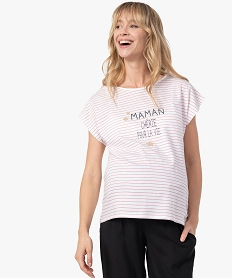 GEMO Tee-shirt de grossesse rayé avec message compatible allaitement Beige