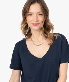 tee-shirt femme a col v et manches courtes bleuF908001_2