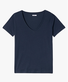 tee-shirt femme a col v et manches courtes bleuF908001_4