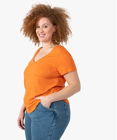 GEMO Tee-shirt femme grande taille à col V avec liseré pailleté Orange