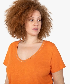tee-shirt femme grande taille a col v avec lisere paillete orangeF909501_2