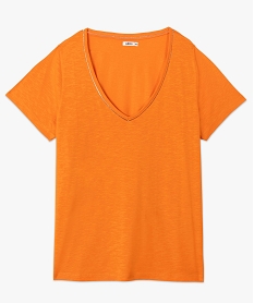 tee-shirt femme grande taille a col v avec lisere paillete orangeF909501_4