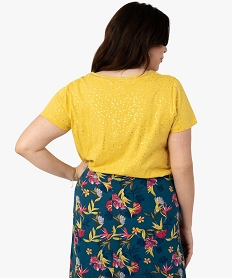 tee-shirt femme grande taille a col v et details brillants jauneF909601_3