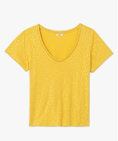 tee-shirt femme grande taille a col v et details brillants jauneF909601_4