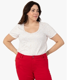 GEMO Tee-shirt femme grande taille à col V et détails brillants Blanc