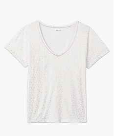 tee-shirt femme grande taille a col v et details brillants blancF909701_4