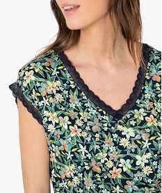 tee-shirt femme imprime avec finitions dentelle bleuF910101_2