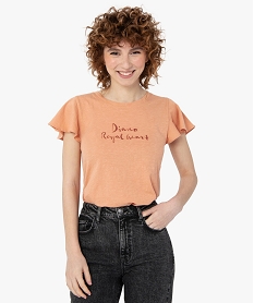 GEMO Tee-shirt femme à manches volantées avec message Rose