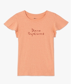 tee-shirt femme a manches volantees avec message rose t-shirts manches courtesF912201_4