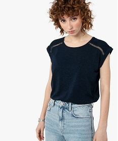 tee-shirt femme paillete avec manches ultra courtes bleuF912801_2