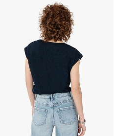 tee-shirt femme paillete avec manches ultra courtes bleuF912801_3