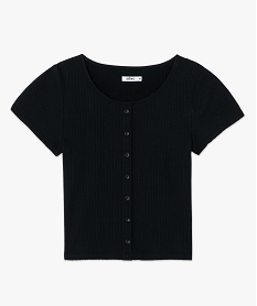 tee-shirt femme court en maille cotelee avec boutons noir t-shirts manches courtesF913701_4