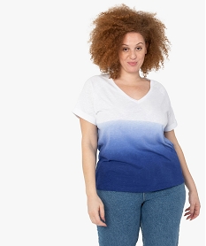 GEMO Tee-shirt femme grande taille à manches courtes et col V Bleu