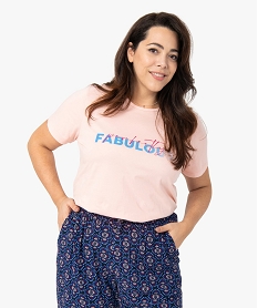 GEMO Tee-shirt femme à manches courtes avec inscription Rose