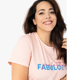tee-shirt femme grande taille a manches courtes avec inscription rose t-shirts en cotonF915001_2