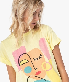 tee-shirt femme a manches courtes avec motif portrait jauneF915301_1