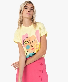 tee-shirt femme a manches courtes avec motif portrait jauneF915301_2