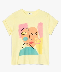 tee-shirt femme a manches courtes avec motif portrait jauneF915301_4