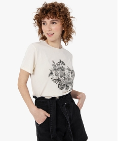 GEMO Tee-shirt femme avec motif jungle avec strass - LuluCastagnette Beige