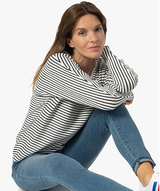 GEMO Tee-shirt femme rayé à manches longues avec col V Imprimé