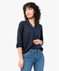 GEMO Tee-shirt femme avec dos en dentelle et manches 34 Bleu