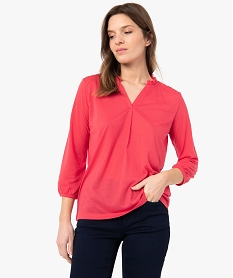 GEMO Tee-shirt femme avec dos en dentelle et manches 34 Rose