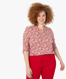 GEMO Tee-shirt femme grande taille imprimé col V et dos dentelle violet vif