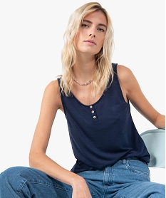 GEMO Débardeur femme en maille fluide avec ouverture boutons Bleu