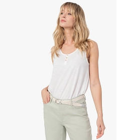 GEMO Débardeur femme en maille fluide avec ouverture boutons Blanc