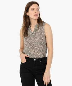 GEMO Débardeur femme à motifs fleuris et col froncé Vert