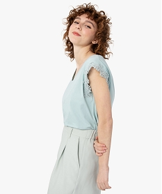 GEMO Tee-shirt femme sans manches avec emmanchures dentelle Gris