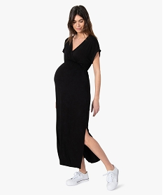 GEMO Robe de grossesse longue à manches courtes Noir