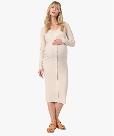 GEMO Robe de grossesse longue en maille côtelée Beige