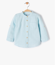 GEMO Chemise bébé garçon à col rond et manches retroussables Bleu