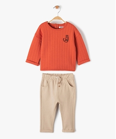 GEMO Ensemble bébé garçon 2 pièces pull + pantalon en maille Orange