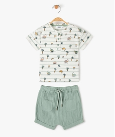 GEMO Ensemble bébé garçon 2 pièces : short en gaze et tee-shirt tunisien Vert