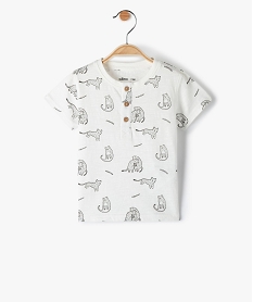 GEMO Tee-shirt bébé garçon col tunisien à motif animal Beige