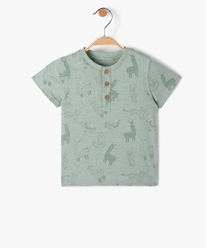 GEMO Tee-shirt bébé garçon col tunisien à motif animal vert standard