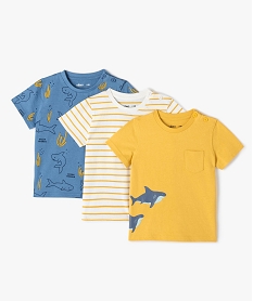 GEMO Tee-shirt bébé garçon à motifs et poche poitrine (lot de 3) Jaune