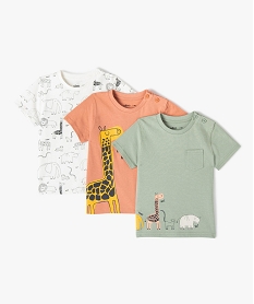 GEMO Tee-shirt bébé garçon à motifs et poche poitrine (lot de 3) kaki standard