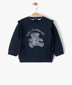 sweat bebe fille avec volants sur le buste - lulucastagnette bleu sweatsF952301_1