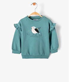 sweat bebe fille avec motif et volants sur les epaules bleuF952901_1