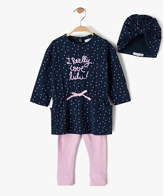 GEMO Ensemble bébé fille 3 pièces : robe + legging + bonnet - LuluCastagnette Bleu