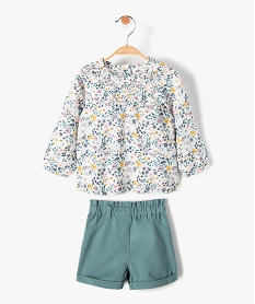 GEMO Ensemble bébé fille 2 pièces : blouse fleurie + short Bleu