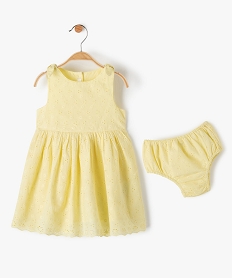 GEMO Ensemble bébé fille 2 pièces : robe + bloomer en dentelle anglaise Jaune