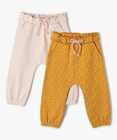 GEMO Pantalon bébé fille en maille avec ceinture fantaisie (lot de 2) Jaune