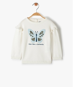 GEMO Pull bébé fille avec motif à sequins et volants aux épaules Beige