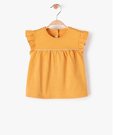 GEMO Tee-shirt bébé fille sans manches avec dentelle et liseré pailleté Jaune